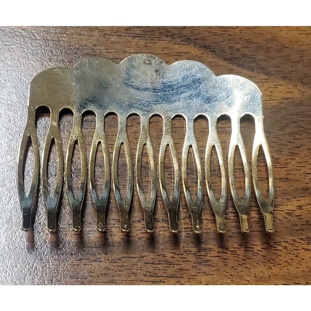 Vintage Estate Lot of 2 Hair Combs and 1 Barrette Wood, Metal and Faux Tortoise - Picture 4 of 8